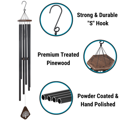 55" Serenity Large Deep Tone Memorial Wind Chime Church Bells - Listen to the wind and think of me, In your heart I'll always be