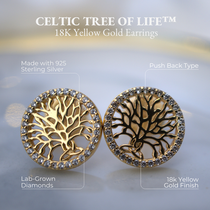 Celtic Tree of Life™ 18K Yellow Gold Diamond Earrings