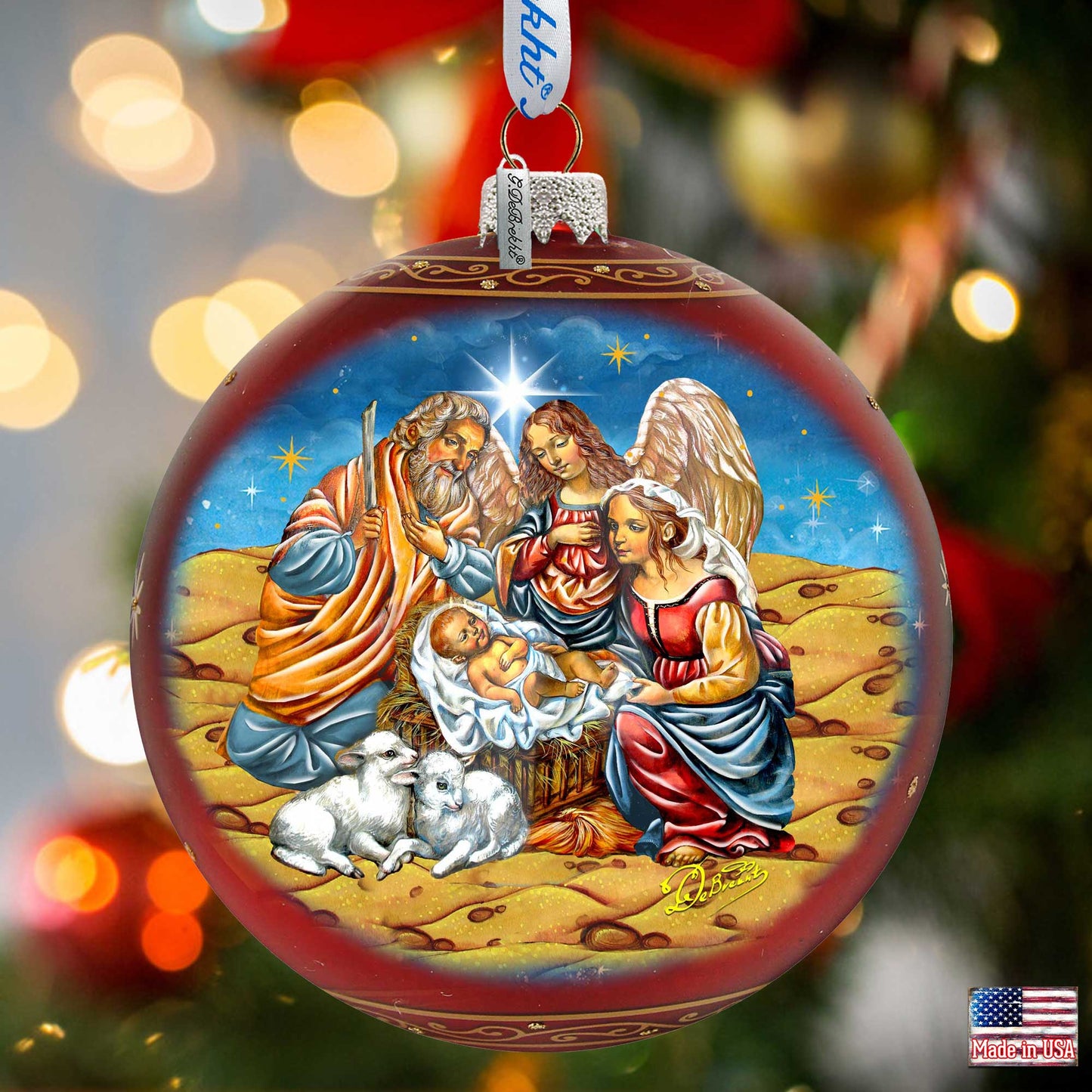 Regal Nativity Large Glass Ornament in Red