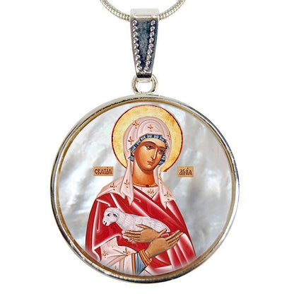 Icon of The Virgin Mary - Silver Plated Mother of Pearl Necklace