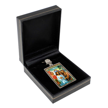 Christening Religious Jewelry - Silver Plated Necklace, Gold-Plated Wooden Cabochon