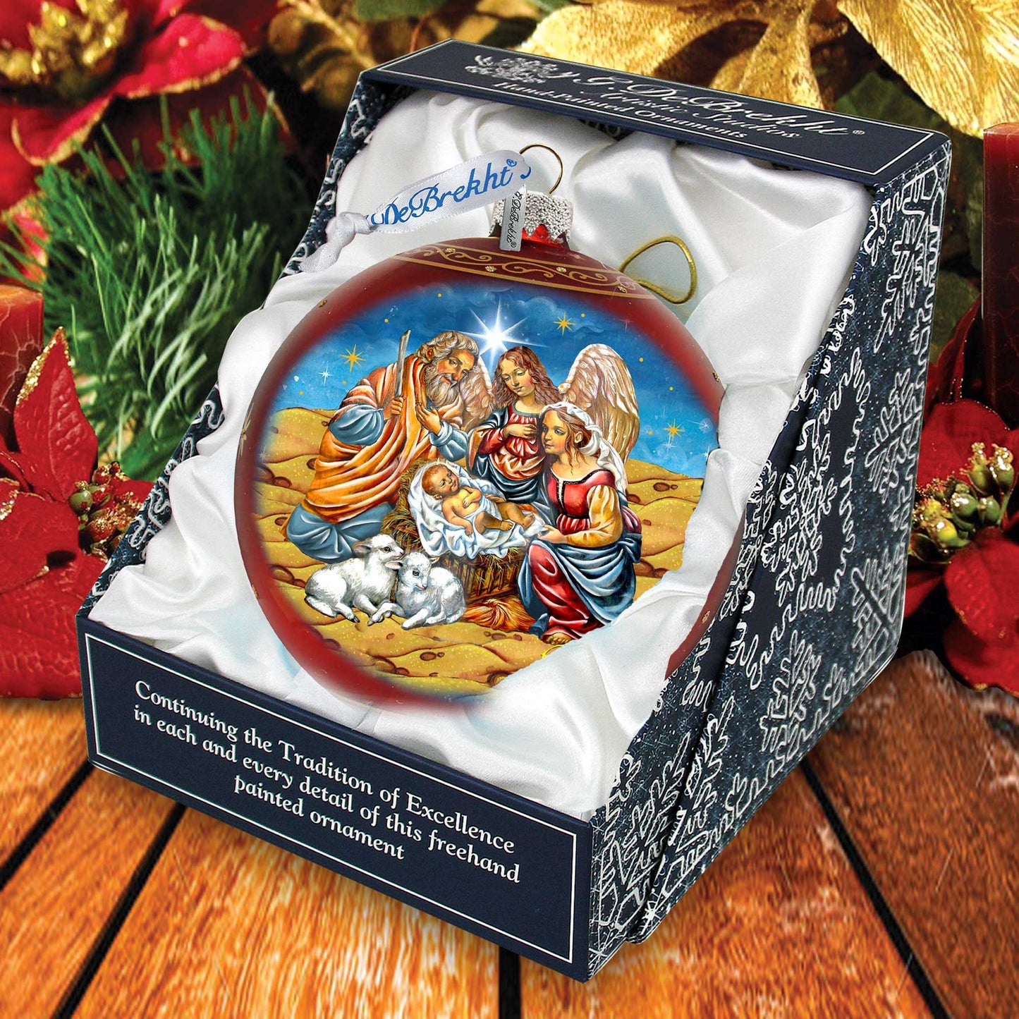 Regal Nativity Large Glass Ornament in Red