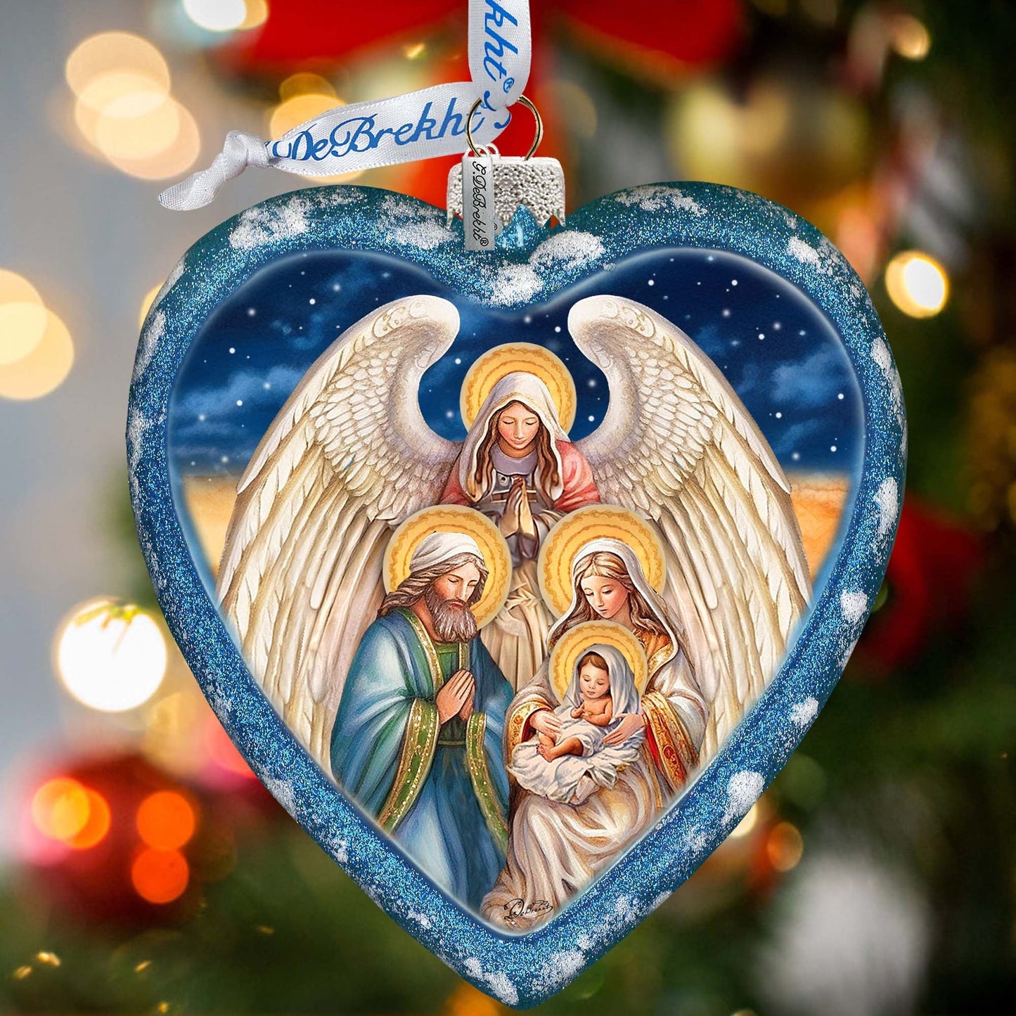 Angel's Divine Presence - Nativity Heart Glass Ornament