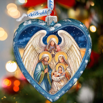 Angel's Divine Presence - Nativity Heart Glass Ornament