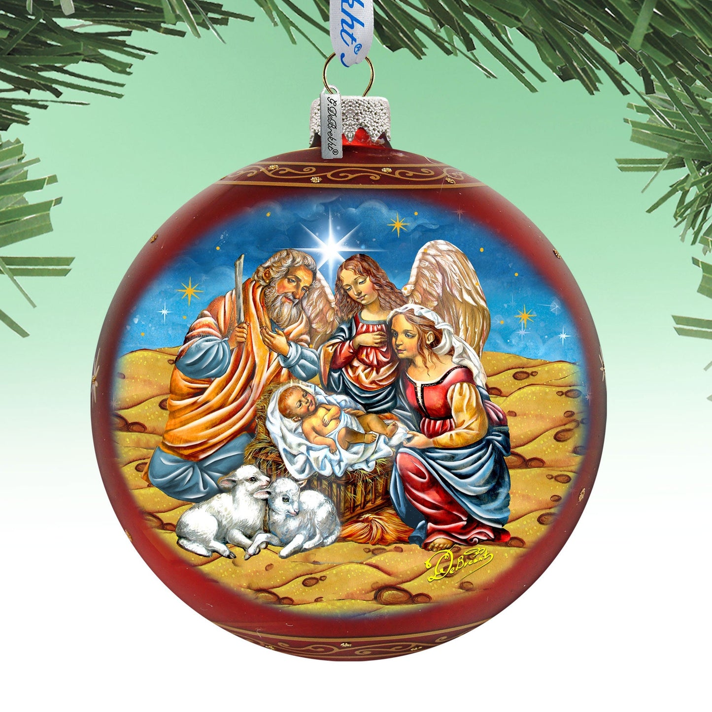 Regal Nativity Large Glass Ornament in Red