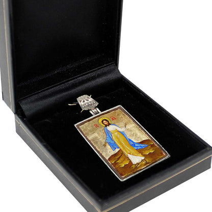 Jesus Silver Plated Necklace, Gold-Plated Wooden Cabochon