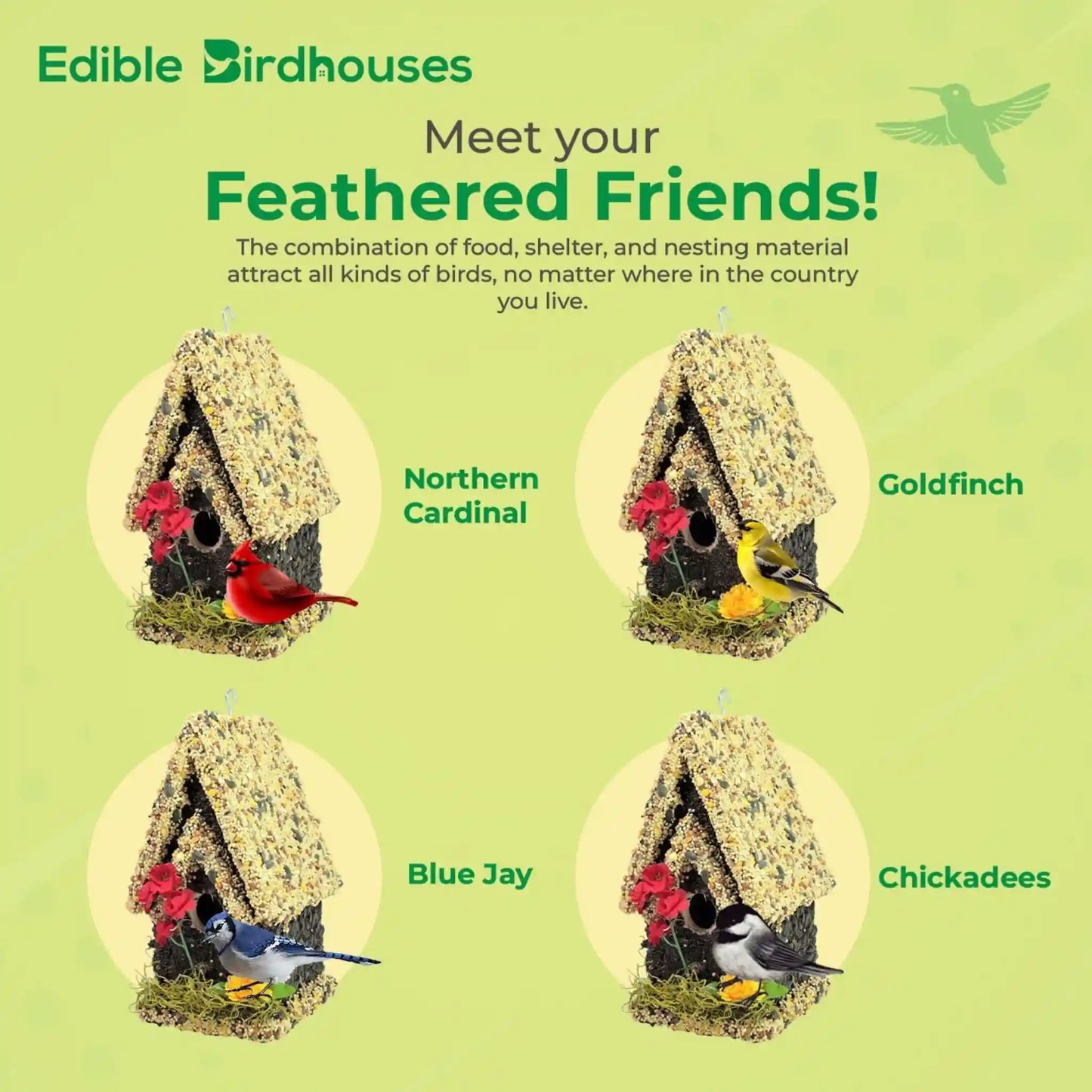 Handmade Edible Birdhouse - Light Roof, Tall Birdhouse Covered in Bird Seeds