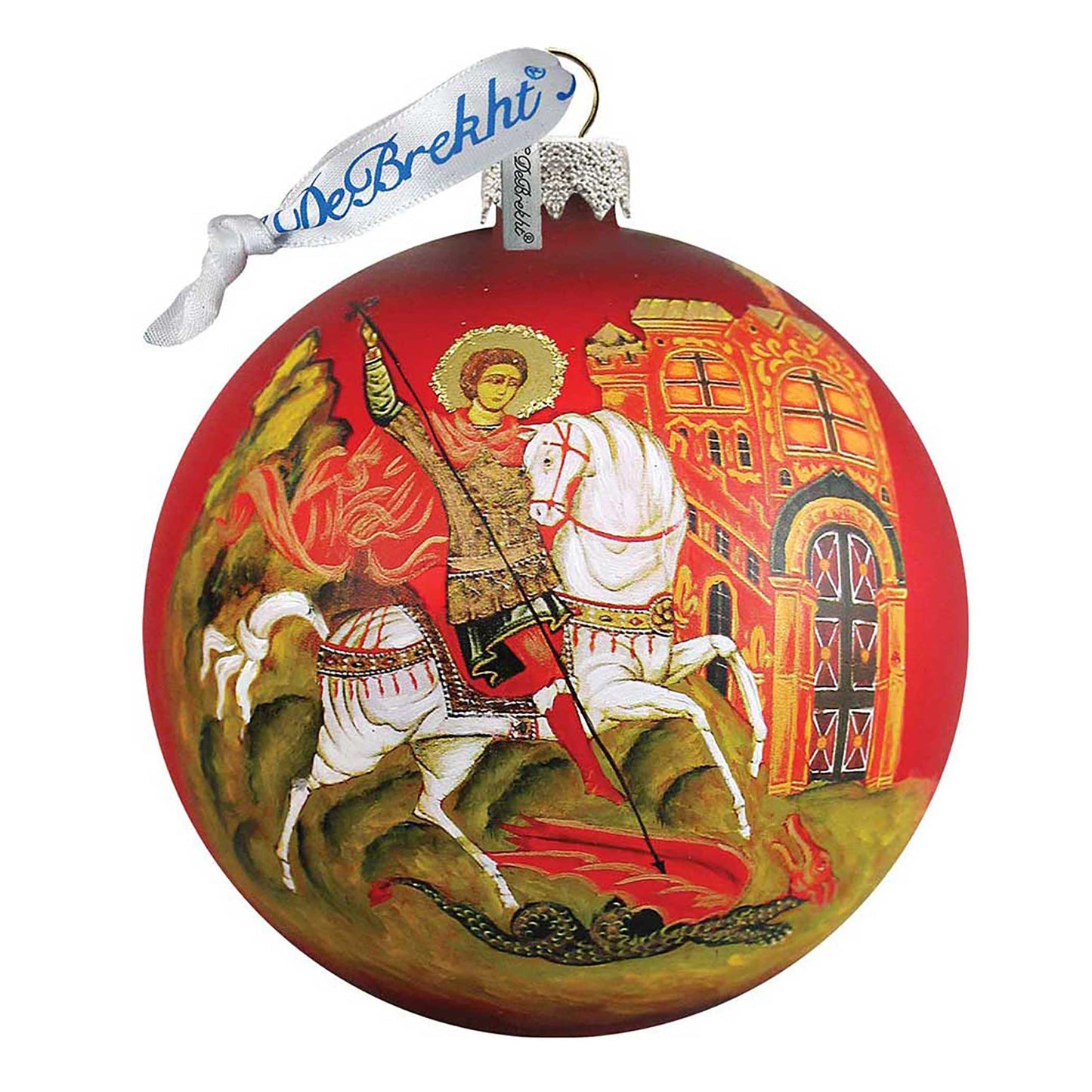 Saint George Glass Ball Icon Ornament - Handblown Mercury Glass