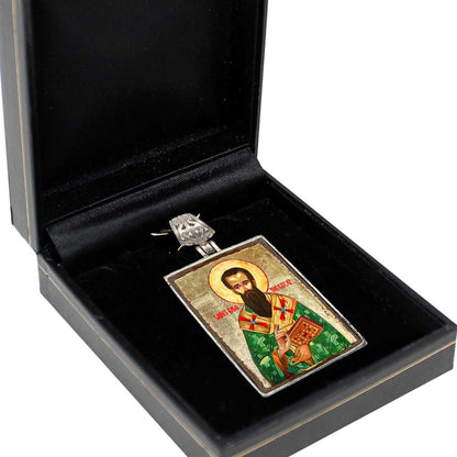 Saint Basil Silver Plated Necklace, Gold-Plated Wooden Cabochon
