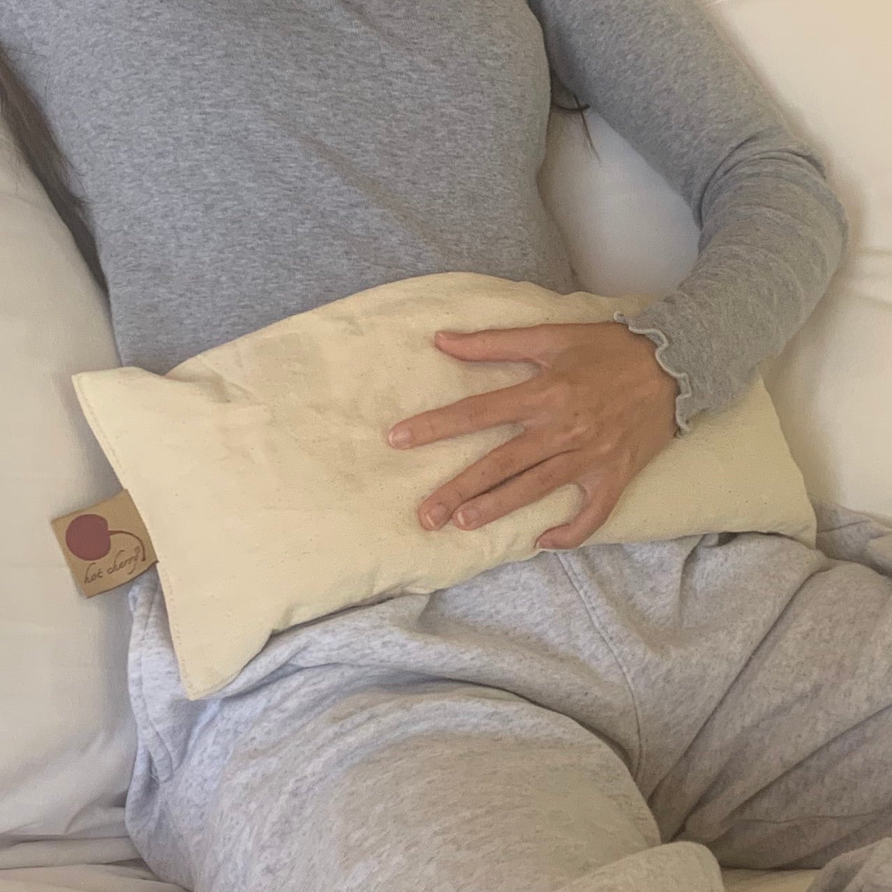 Hot Cherry Cervical/Rectangle Neck Pillow in Unbleached, Pre-washed, Natural Denim, with Cherry Blossom Pillowcase - Hot and Cold Comfort Pack