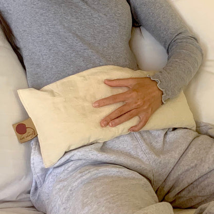 Hot Cherry Rectangular/Cervical Neck Pillow in Unbleached, Pre-washed, Natura Denim with Cherry Print Pillowcase - Hot and Cold Comfort Pack