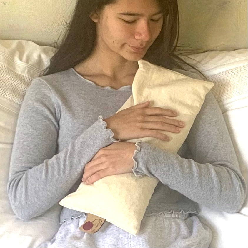 Hot Cherry Rectangular/Cervical Neck Pillow in Unbleached, Pre-washed, Natura Denim with Cherry Print Pillowcase - Hot and Cold Comfort Pack