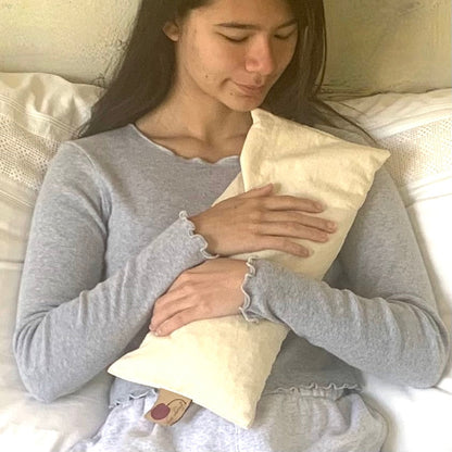 Hot Cherry Rectangular/Cervical Neck Pillow in Unbleached, Pre-washed, Natura Denim with Cherry Print Pillowcase - Hot and Cold Comfort Pack