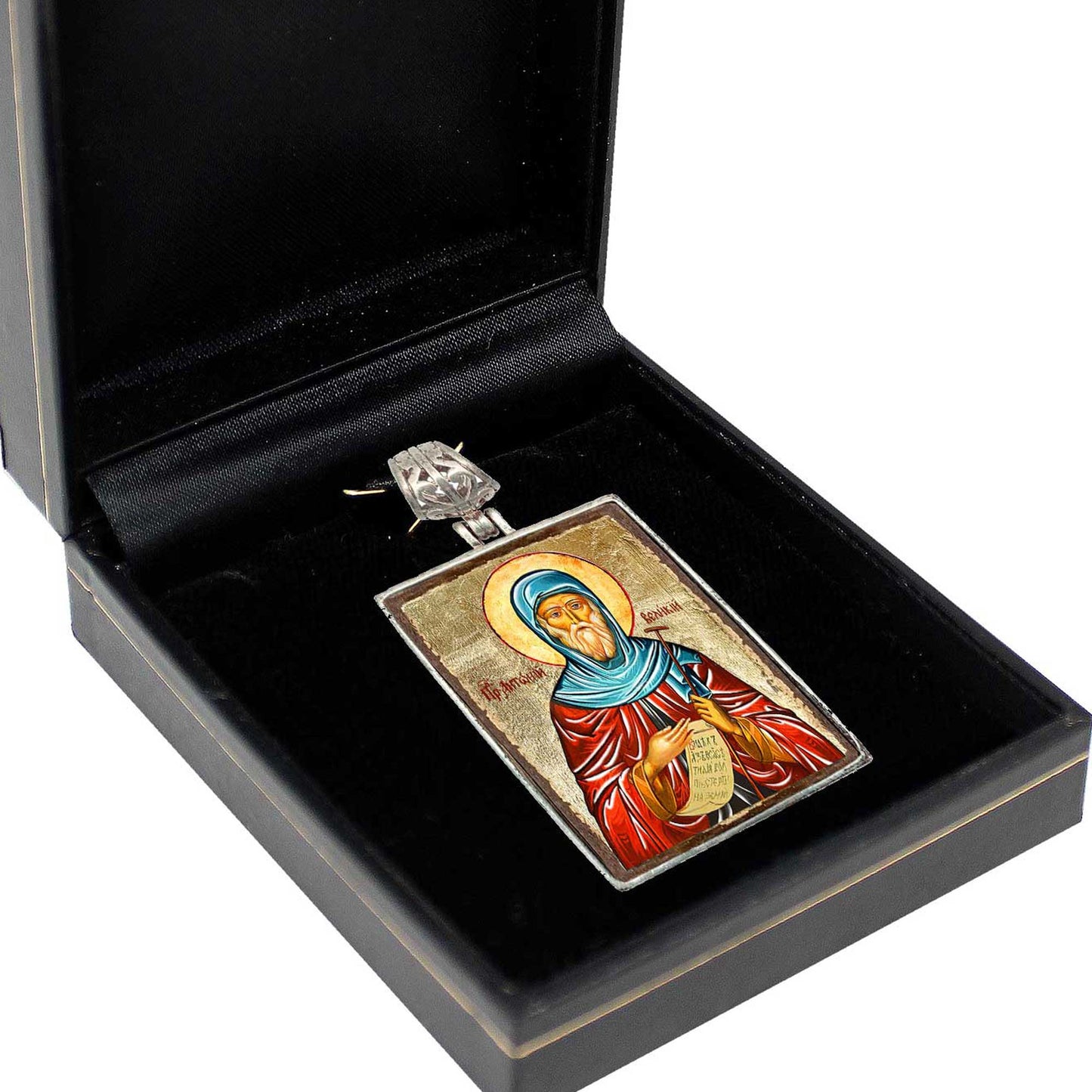 Saint Anthony Silver Plated Necklace, Gold-Plated Wooden Cabochon