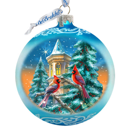 Cardinal Night Serenade - Large Glass Ornament