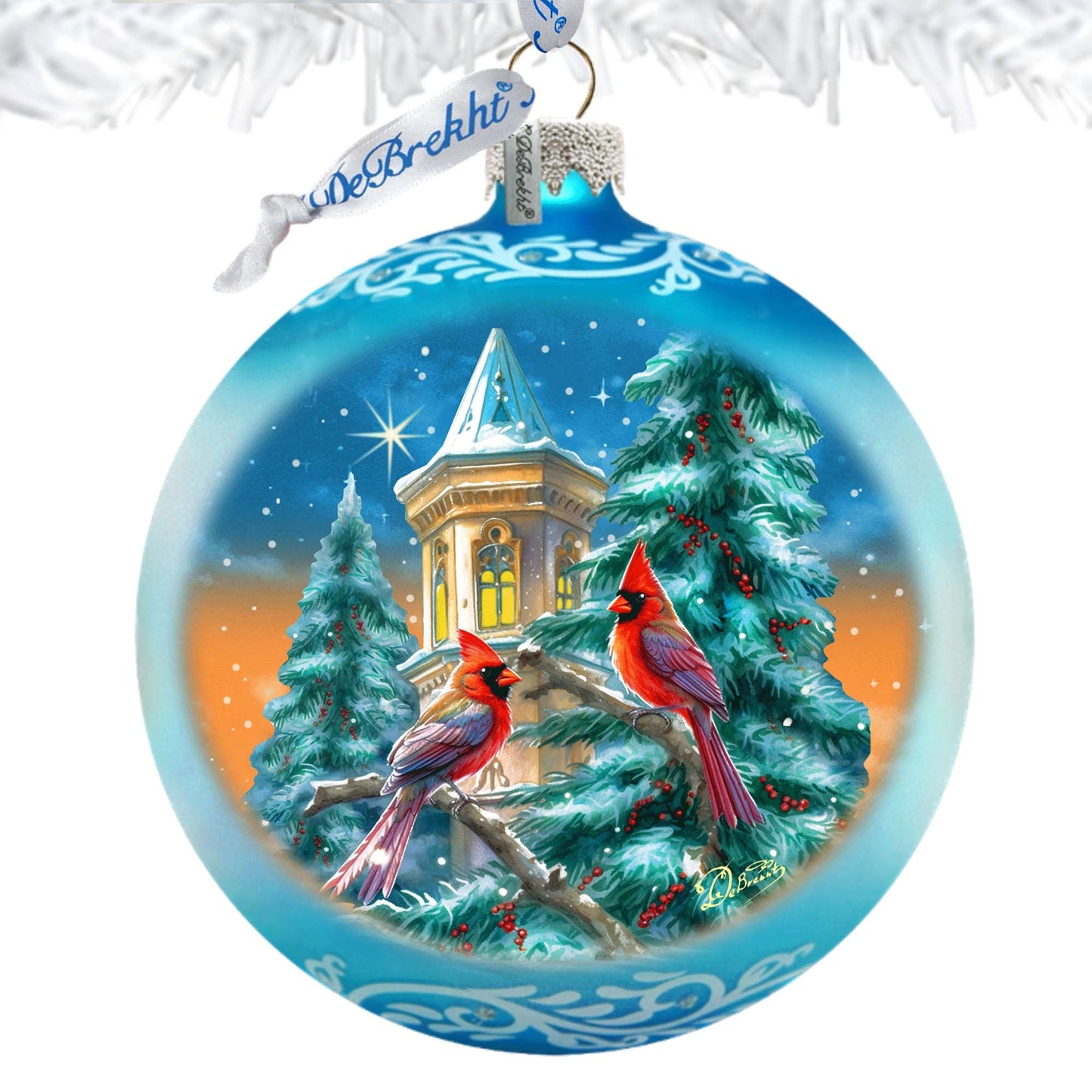 Cardinal Night Serenade - Large Glass Ornament