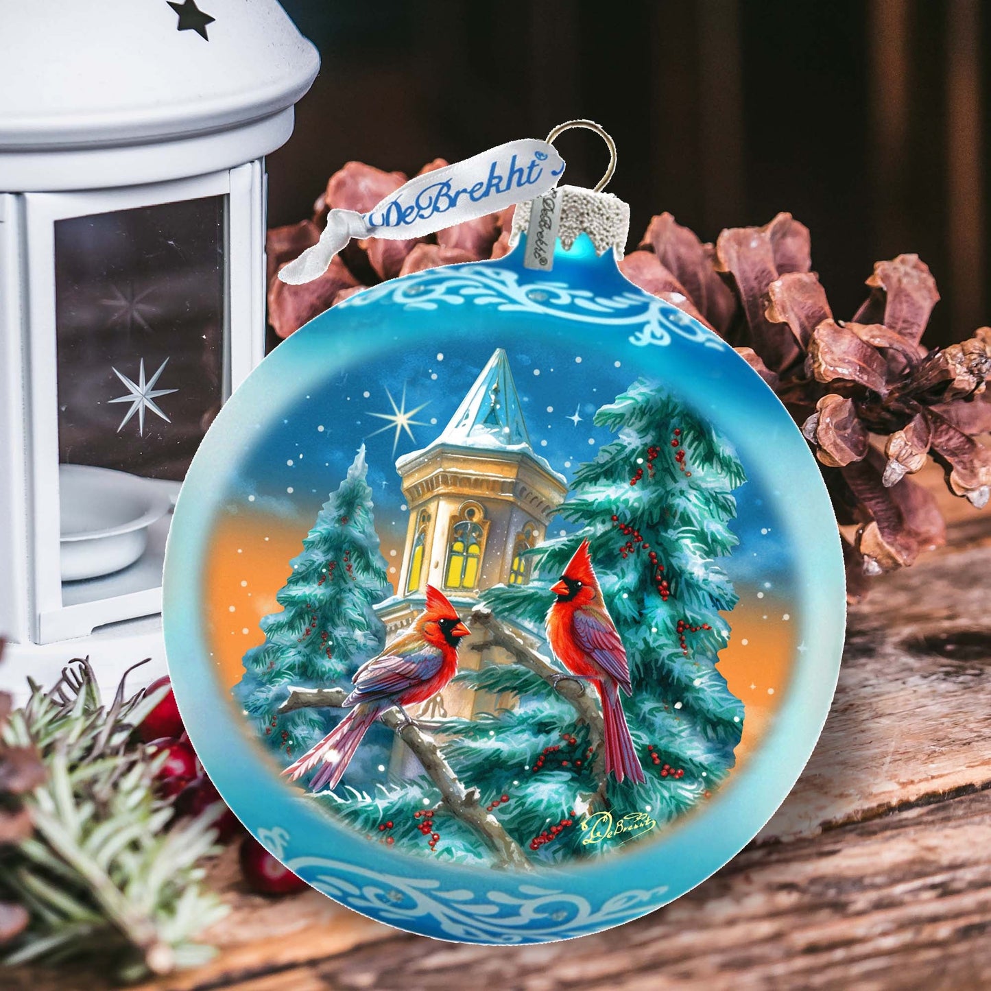 Cardinal Night Serenade - Large Glass Ornament
