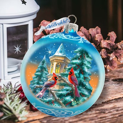 Cardinal Night Serenade - Large Glass Ornament