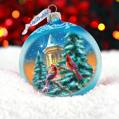 Cardinal Night Serenade - Large Glass Ornament