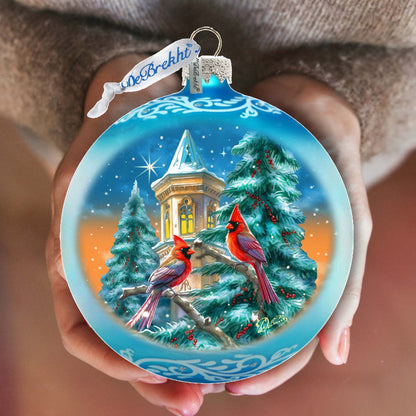 Cardinal Night Serenade - Large Glass Ornament