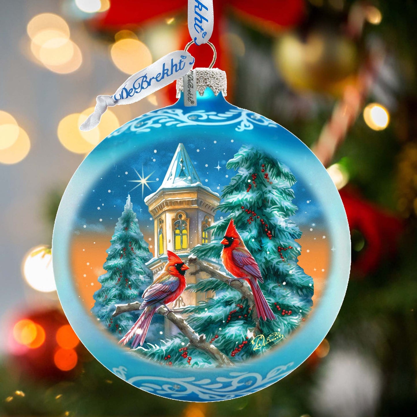 Cardinal Night Serenade - Large Glass Ornament