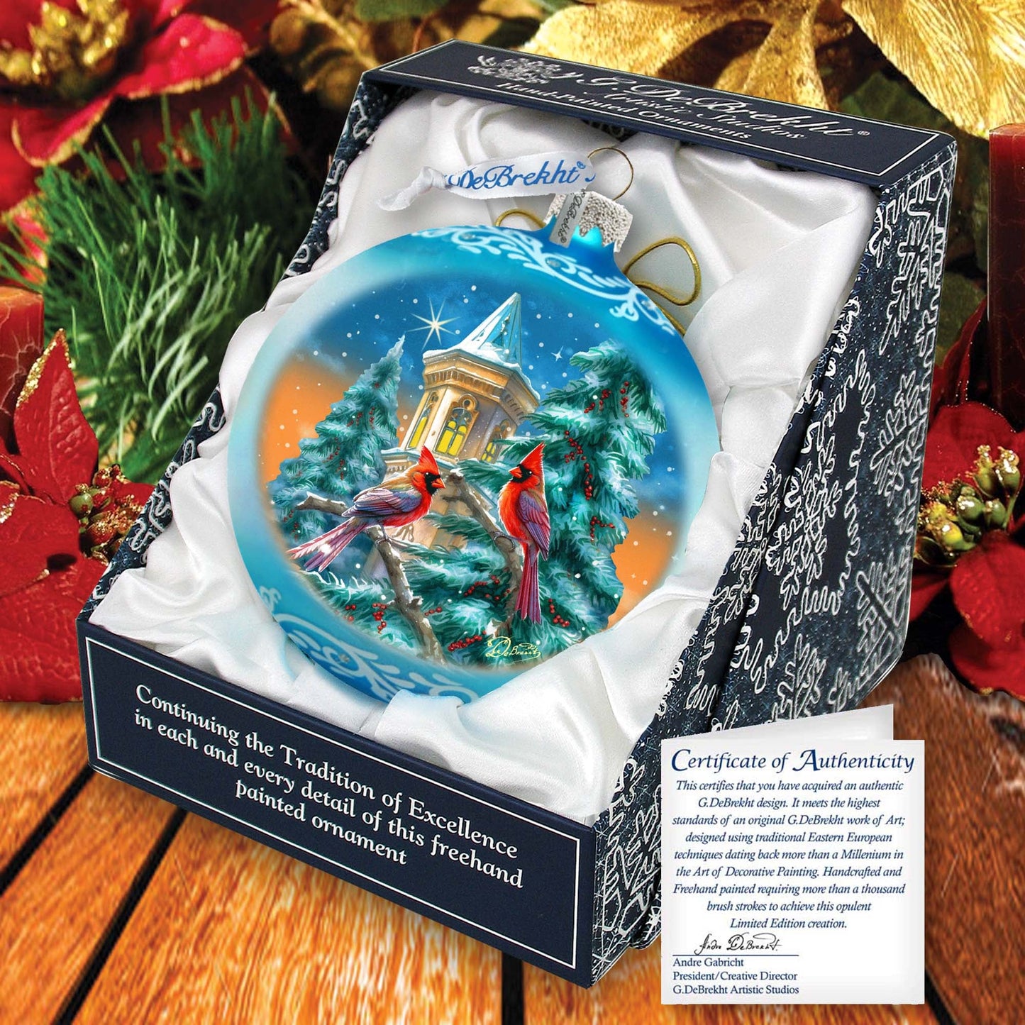 Cardinal Night Serenade - Large Glass Ornament