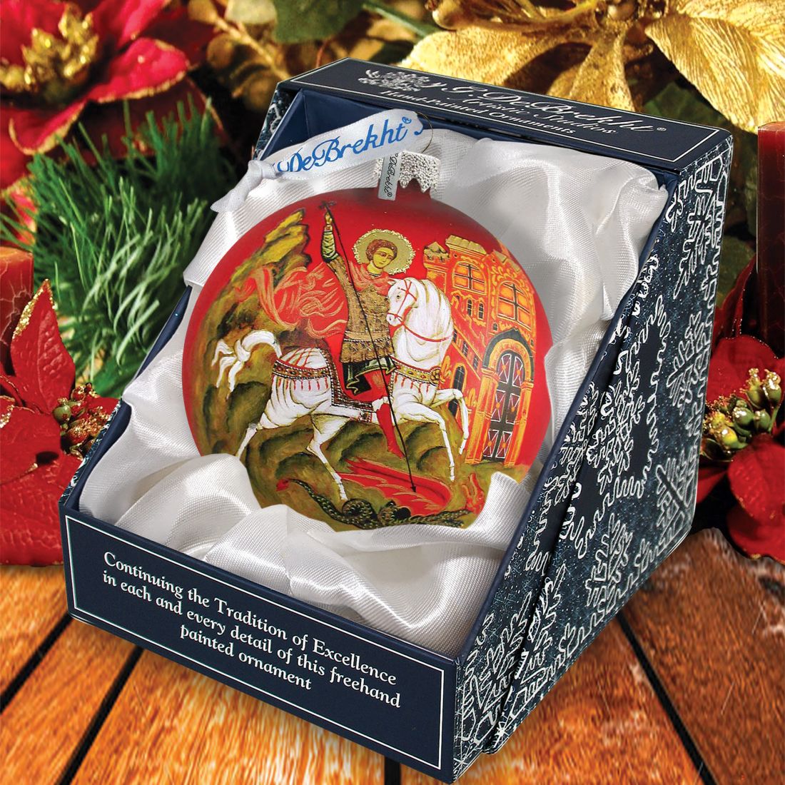 Saint George Glass Ball Icon Ornament - Handblown Mercury Glass