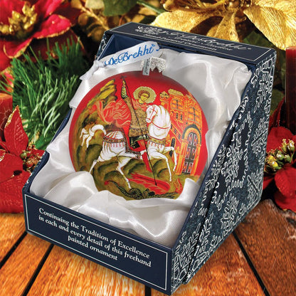 Saint George Glass Ball Icon Ornament - Handblown Mercury Glass