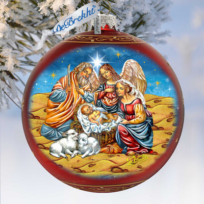 Regal Nativity Large Glass Ornament in Red