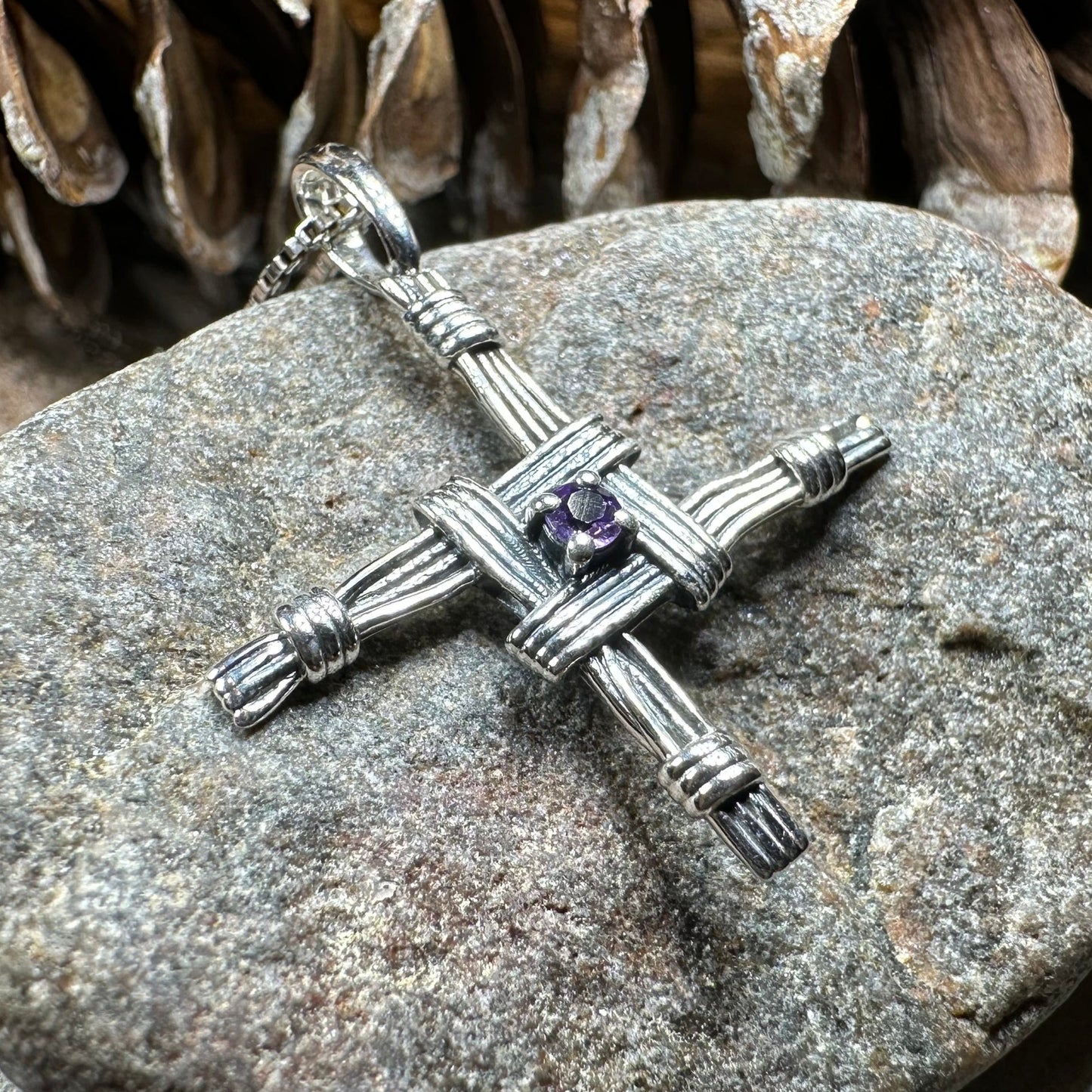Springtime Irish Saint Brigid's Cross Necklace in Sterling Silver