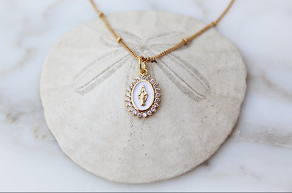 Mother Mary Necklace in White
