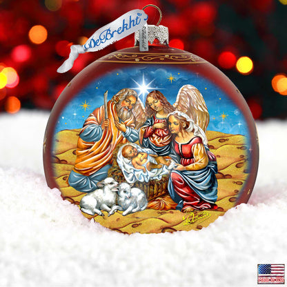 Regal Nativity Large Glass Ornament in Red