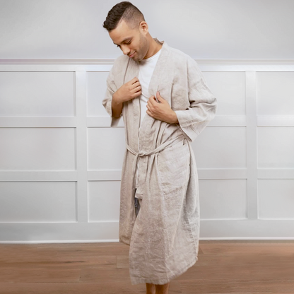 Melange Linen Bathrobe by Beflax Linen