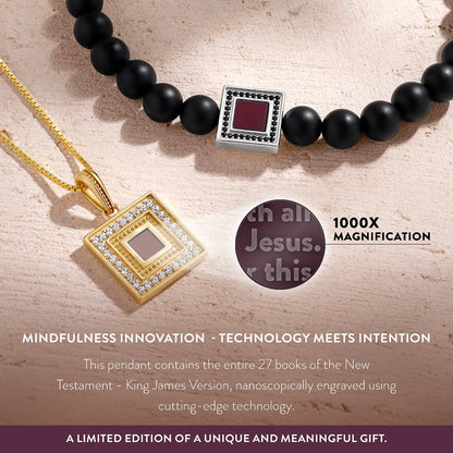 Radiant Harmony Mother of Pearl Cross Bible Nano Chip Necklace - Entire New Testament, King James Version