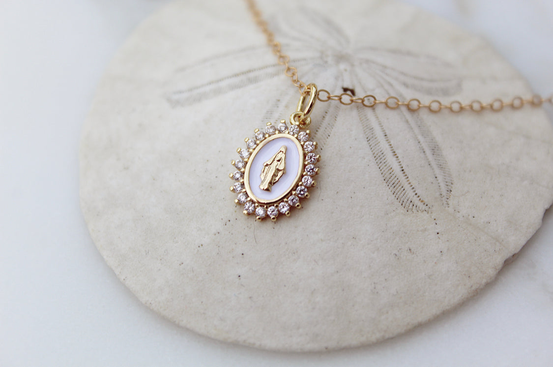 Mother Mary Necklace in White