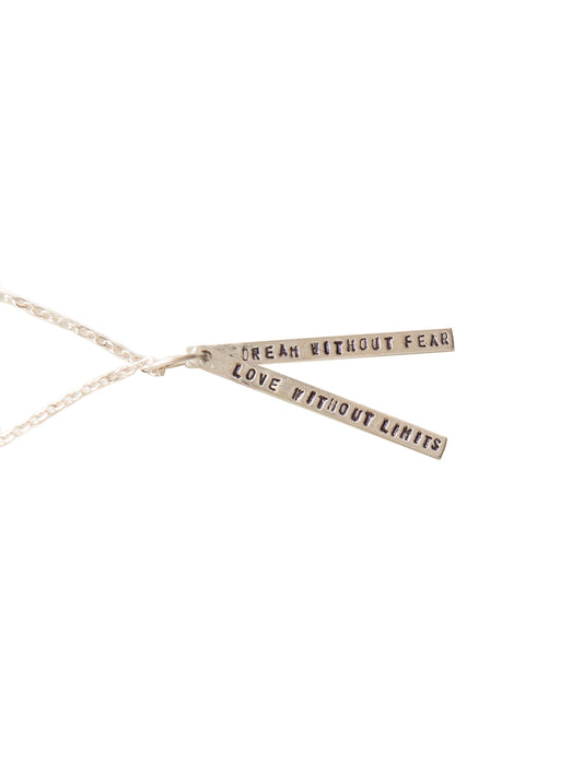 Chocolate & Steel Long-Bar Quote Necklace - Love Without Limits - Dream Without Fear