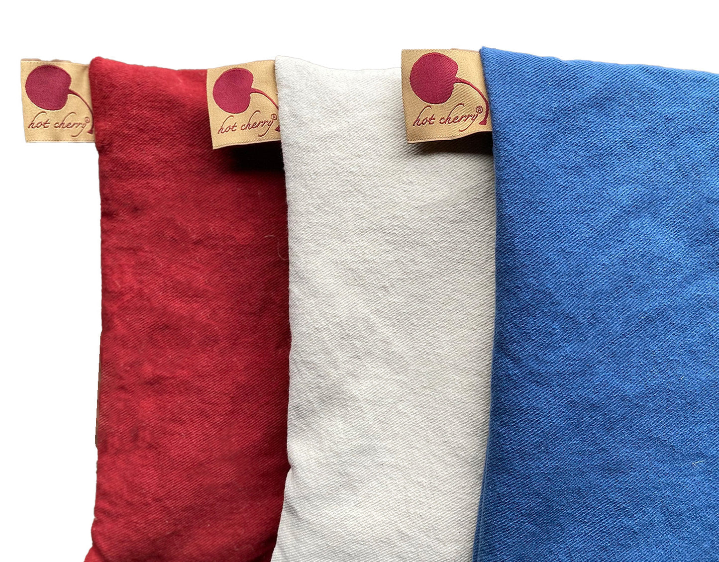 Summer Stack ––3 Square Denim Pillows –– Red, Blue & Natural - Hot and Cold Comfort Packs