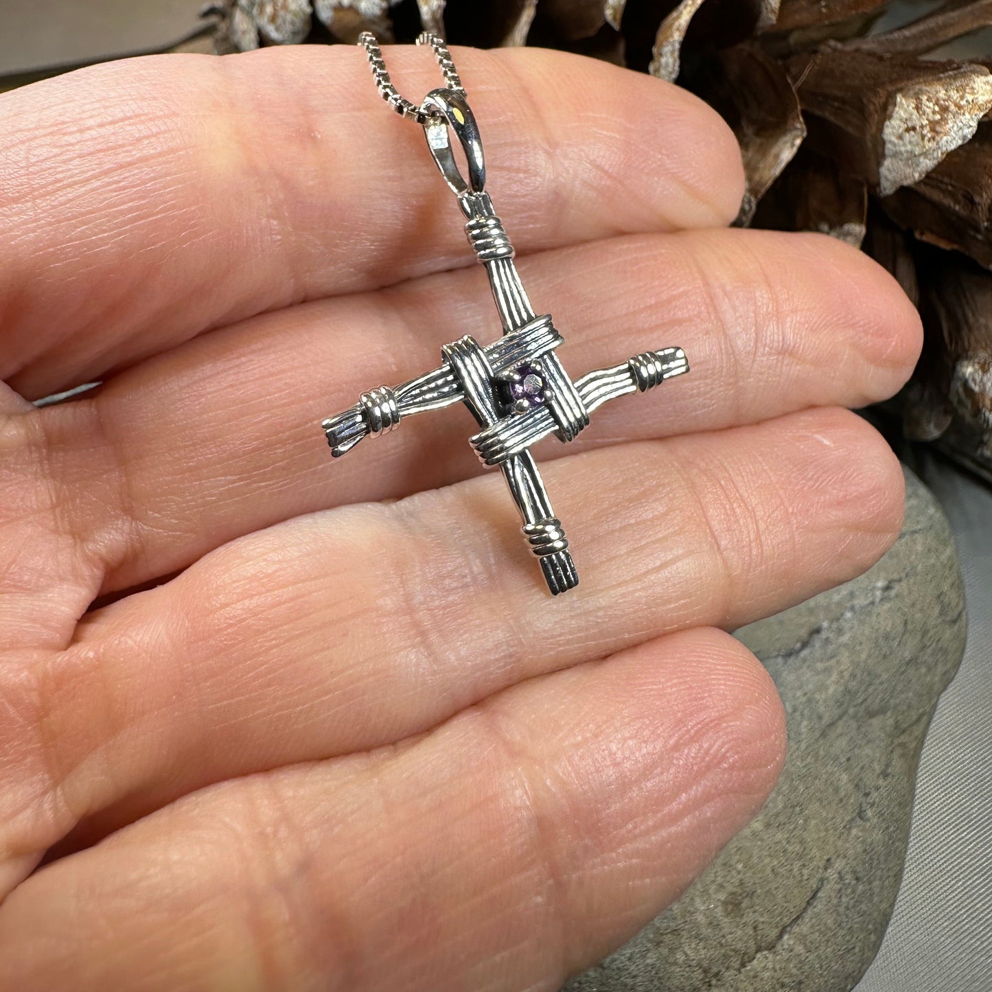 Springtime Irish Saint Brigid's Cross Necklace in Sterling Silver