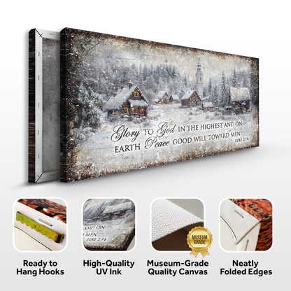 Vintage Christmas Village Wall Art - And on Earth, Peace, Good Will Toward Men - Luke 2:14