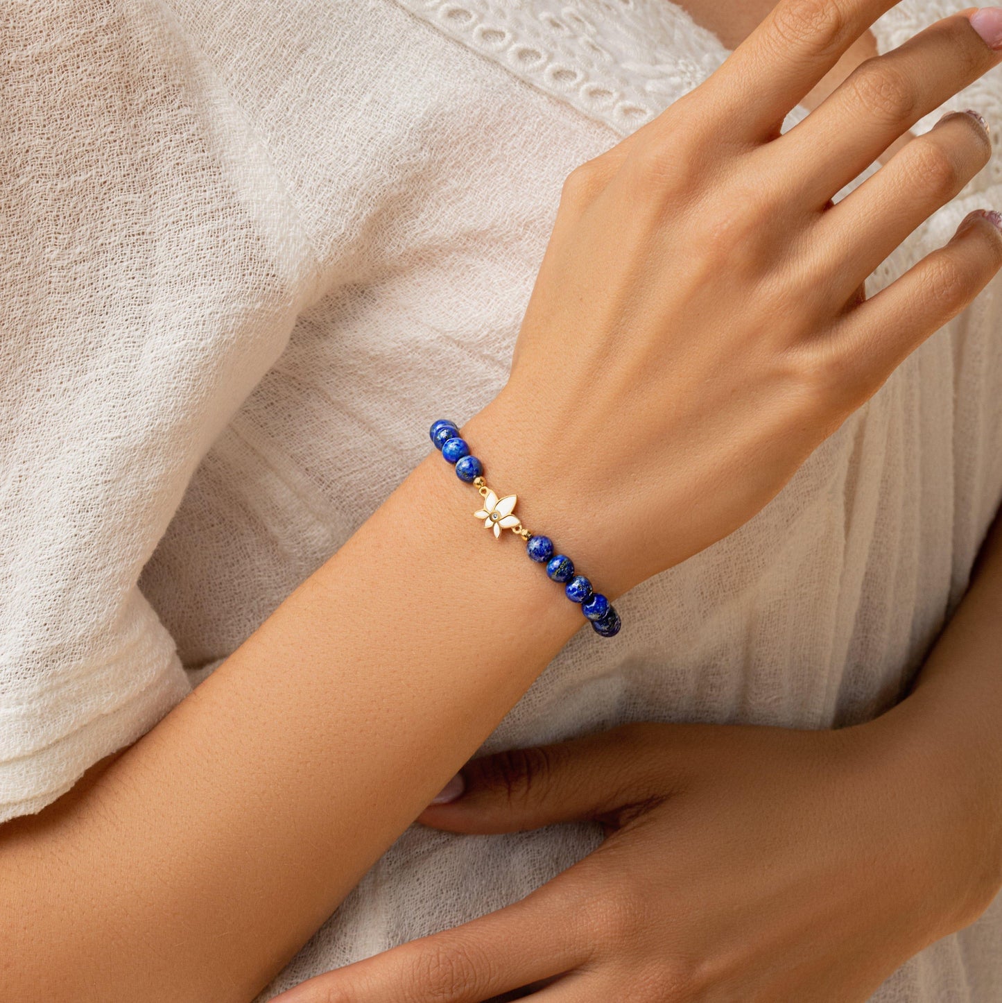 Bloom with Brilliance Lapis Lazuli Lotus Charm Bracelet
