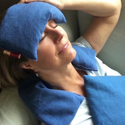 Feel Better Pack in Blue Denim: Square, Eye Pillow & Neck Wrap - Hot and Cold Comfort Packs