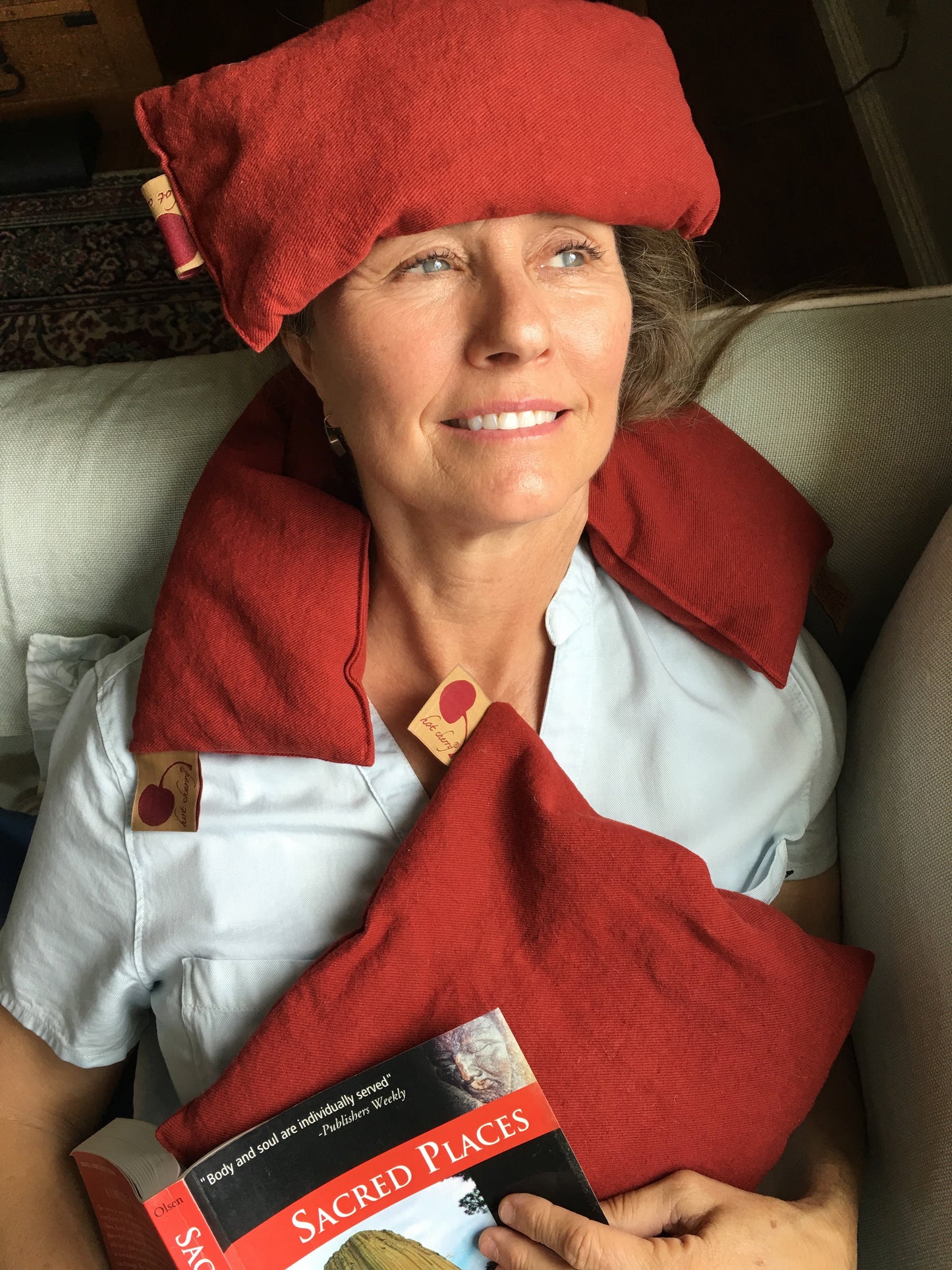 Feel Better Pack in Red Ultra Suede: Square, Eye Pillow & Neck Wrap - Hot and Cold Comfort Packs