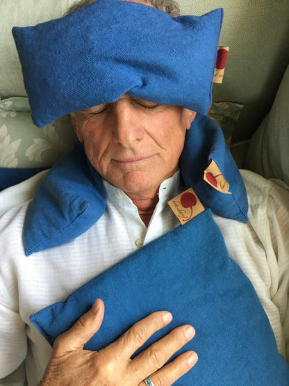 Feel Better Pack in Blue Denim: Square, Eye Pillow & Neck Wrap - Hot and Cold Comfort Packs