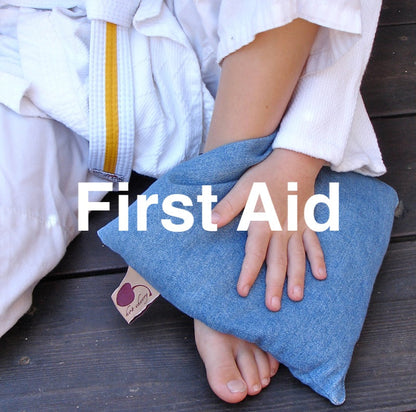Summer Stack ––3 Square Denim Pillows –– Red, Blue & Natural - Hot and Cold Comfort Packs