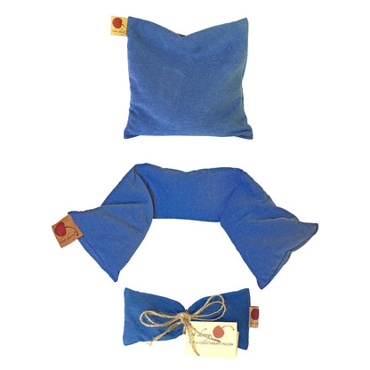 Feel Better Pack in Blue Denim: Square, Eye Pillow & Neck Wrap - Hot and Cold Comfort Packs