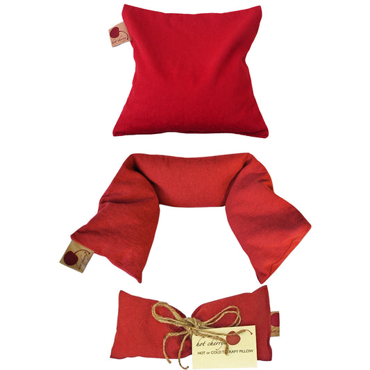Feel Better Pack in Red Denim: Square, Eye Pillow & Neck Wrap - Hot and Cold Comfort Packs