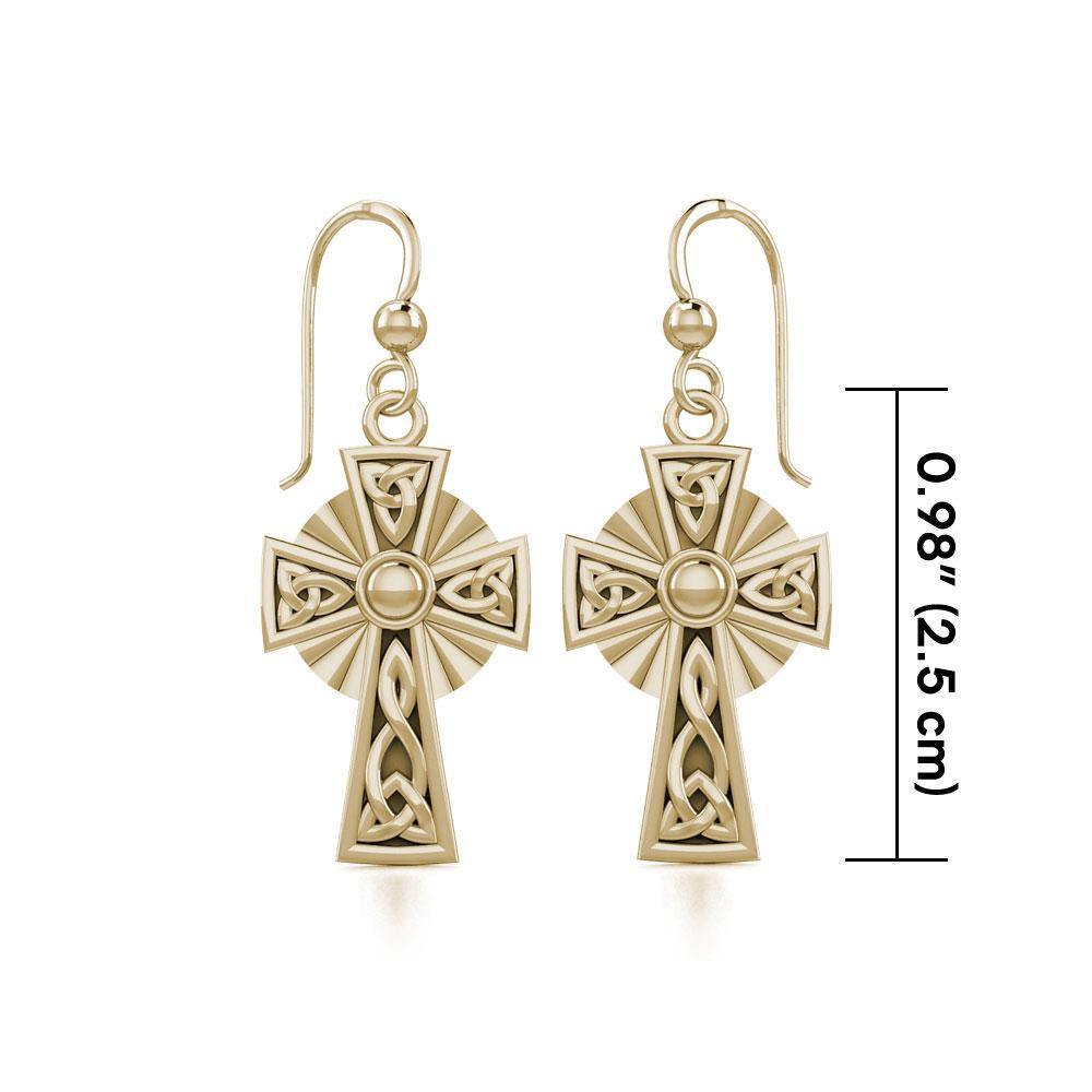 Modern Celtic Knotwork Cross Solid Gold Earrings