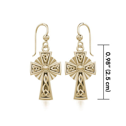 Modern Celtic Knotwork Cross Solid Gold Earrings