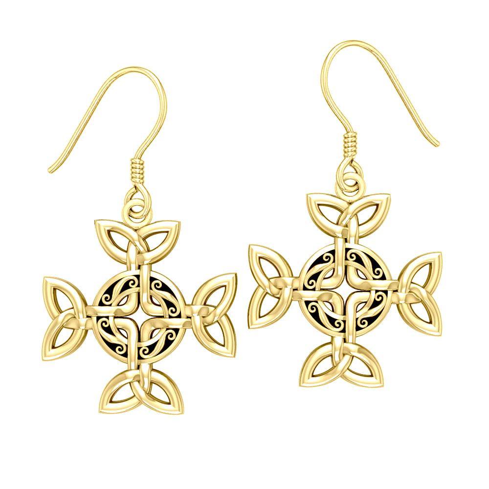 Celtic Knotwork Cross Solid Gold Earrings