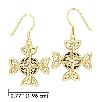 Celtic Knotwork Cross Solid Gold Earrings